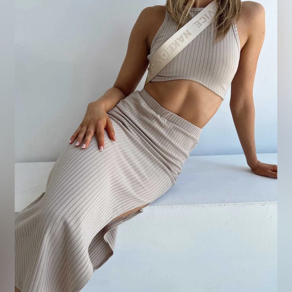Ribbed Beige Two-Piece Set